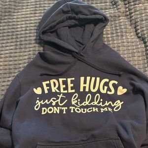 Free Hugs Just Kidding Graphic Sweatshirt - Navy and White